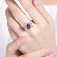 2.07ct Natural Garnet Halo Ring S925 Sterling Silver Red Diamond Flower Engagement Band Elegant Wedd