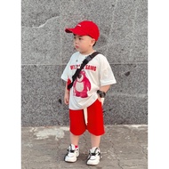 Familylove baby boy outfit - Baby boy outfit with lovely strawberry bear print, Korean style