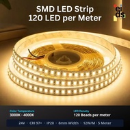 EIDS Lighting SMD LED Strip Light 8mm 12W DC24V 5M (120 LEDs) IP20 Rating Light Deco Lampu Jalur LED