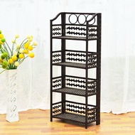 Simple Home Bookshelf Solid Wood Shelf Foldable Modern Four-Layer Rattan Shop Handling Shoe Rack Inv