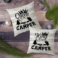 Queen of The Camper King of The Camper Throw Pillow Covers 18x18 Inch Set of 2,Novelty Camping Campe