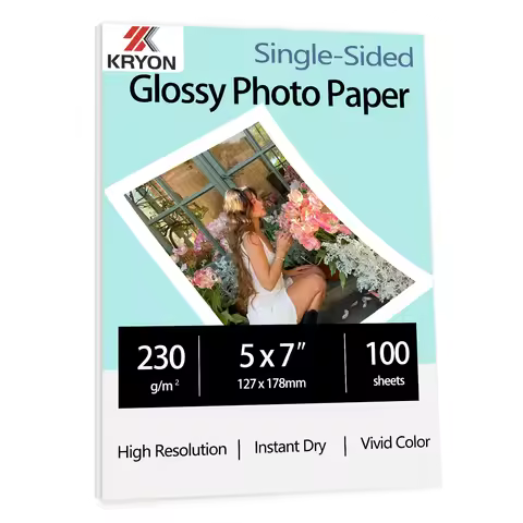 KRYON 100 Sheets Single Side Glossy Photo Print Inkjet 5x7" Letter Size 62lb DIY Picture Photos Prin