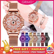 GRIMO Malaysia - Rotating Lucky Flower Watch Womens 360° Jam Tangan Fashion Trend Starry Perempuan Magnet Ladies Girls New August 2019