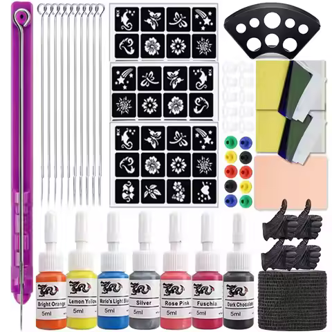 Complete DIY Tattoo Hand Poke and Stick Kit Handpoke Pen with Tattoo Needle Ink Pigment For Body Art