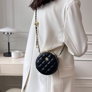 Textured Rhombus Small Round Bag  Chain Chanel's Style Women's Bag Retro One-Shoulder Crossbody White One