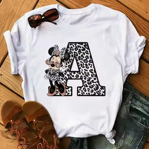 26 Letter Printed Women T-shirts Disney 2024 New Tops Casual Tee Summer Short Sleeve Graphic Female 