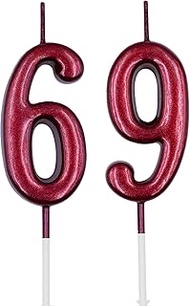 69th & 96th Birthday Candles, Red Number 69 96 Candle for Cake, Happy Birthday Cake Topper Decoratio