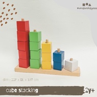Wooden cube stacking, wooden toy blocks