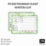 label sticker pengiriman monstera leaf label pengiriman olshopcustom - kertas hvs 10 x 7 cm