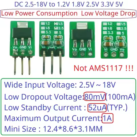 For Arduiuo ESP32 Tiny Out 1A 1.2V 1.8V 2.5V 3.3V 5V 80MV Drop Voltage 60uA Standby Step-Down Buck L