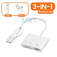 Pembaca kad 3-dalam-1 USB/Type-C Pembaca kad SD Kad pembaca Micro ke SD TF Kad memori Pembaca serasi