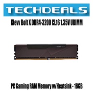Klevv Bolt X DDR4-3200 CL16 1.35V UDIMM PC Gaming RAM Memory w/Heatsink - 16GB