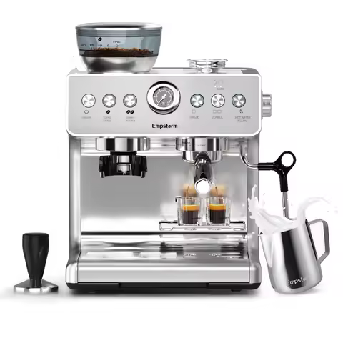 For Empstorm 21M Italian Retro Espresso Coffee Machine Semi-Automatic with Electric Grinder for Offi