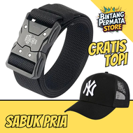 Sabuk Pria Gratis Topi - Ikat Pinggang Tactical Nylon Kanvas Kepala fiber (BPS-TOPI/SBK010)