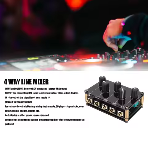 Portable Low Noise Mini Stereo Mixer 1 In 4 Out Volume Controls 4 Channel Passive Mixer 4 Channel Li