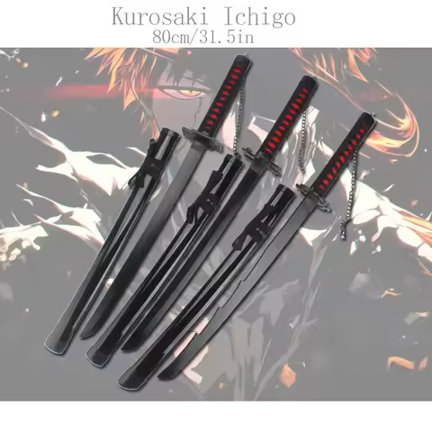 Anime Katana 80cm/31.5in Christmas Gifts Kurosaki Ichigo Cosplay Props Black Blade Toys Sword