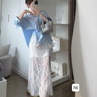 Shirt and skirt set, lady's skirt set, shirt and long lace skirt set G14