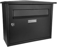 PRENDELUZ Galvanised Steel Post Box Black 33 x 39 x 17 cm with Rain Cover and Heavy Duty Ideal for S