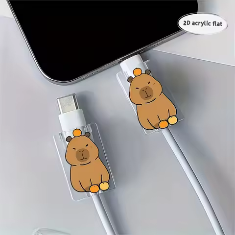 2D Flat 2pcs Cute Capybara Holding Orange Data Cable Protector Acrylic Flat Desig Connector Cover Fo