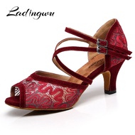 【Limited edition】 Ladingwu Lace Latin Dance Shoes For Woman Ballroom Dancing Shoes For Women Salsa Performance Dance Shoes For Red Black Brown