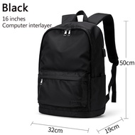 David_Jones 16 inches กระเป๋าเป้ผู้ชายสีดำความจุขนาดใหญ่แบบสบาย ๆ