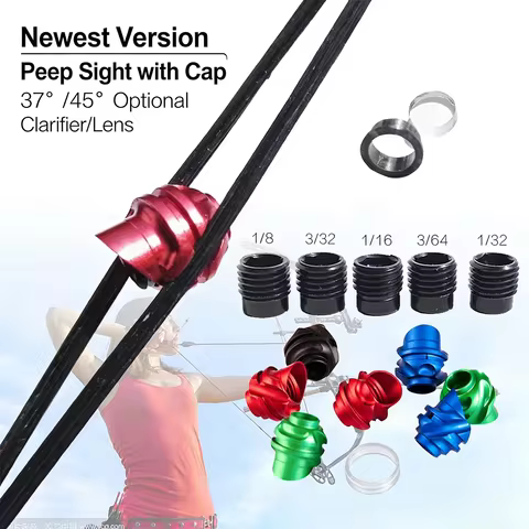 3colors 37/45 Degrees Compound Bow Peep Sight Sets 5pc Inner Core and 4X6X8X lens Archery Aiming Acc