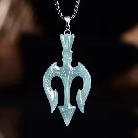 Natural A-grade Jade Blue Water Sea King Trident Pendant Ice S925 Silver Inlaid Jade Pendant For Men