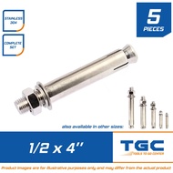 5 PCS Stainless Dyna Bolt 1/2 x 4 (M12 x 100mm) Concrete Anchor or Expansion Bolt or Sleeve Anchor TGC