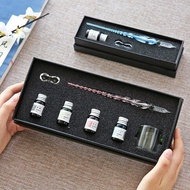 Retro Gift Box Handmade Glass Pen Set Dip Pen Crystal Pen Color Ink Dip Pen#复古礼盒 Handmade Glass Pen 