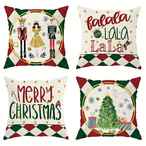 4pcs Christmas Throw Pillow Covers Nutcracker Ballerina, Bala La La, Merry Christmas Tree Design Cus