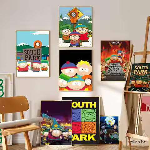 Cartoon Anime Funny South Park-P Pillow Vintage Posters Sticky Retro Kraft Paper Sticker DIY Room Ba