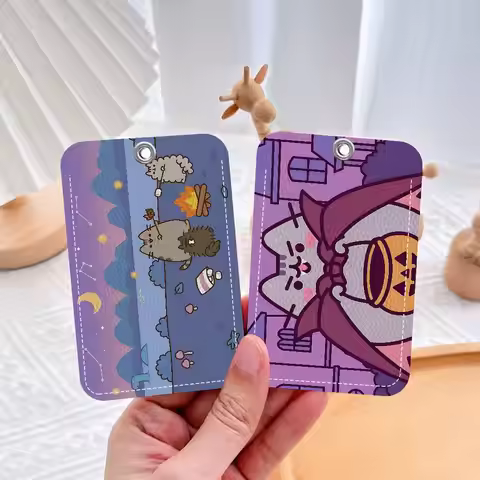 Cute P-Pusheen Cat Badge Holder Keychain For Bank Business Work Card Holder Student Card Protective