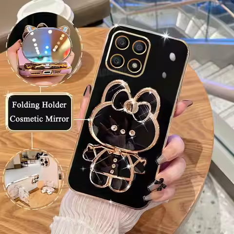 Honorx8 Luxury Plating Mirror Holder Case For Huawei Honor X8 X8a 4g 5g X6 X6s X7 X7a Plus X9a X9b S