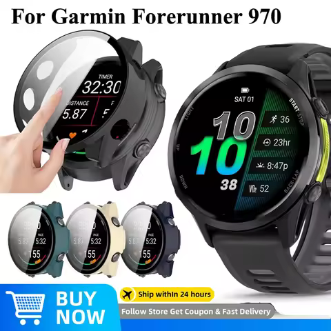 Tempered Glass+Screen Protector Case For Garmin Forerunner 970 Anti-scratch PC Protective Bumper For