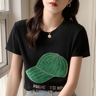 Chubby Meiyi Short-Sleeved t-Shirt Top Small Shirt Clothes S-3XL Hot Diamond Hat Women Loose Body Ha