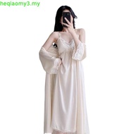 HT818 sexy long lady's nightgown and robe Set with PADDING, beautiful and luxurious silk bow pajamas