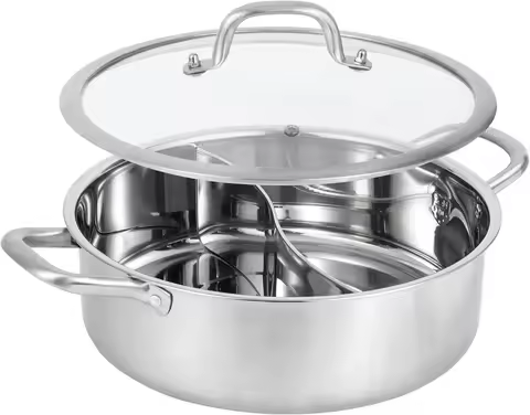 Shabu Shabu Pot, 4.5 Qt 304 Stainless Steel Hot Pot with Divider, 11.8 Inches Soup Cookware for Indu