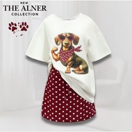 AN355-XL White Short-Sleeved T-Shirt Set Red Polka Dot Skirt The Alner Sign sz.XL