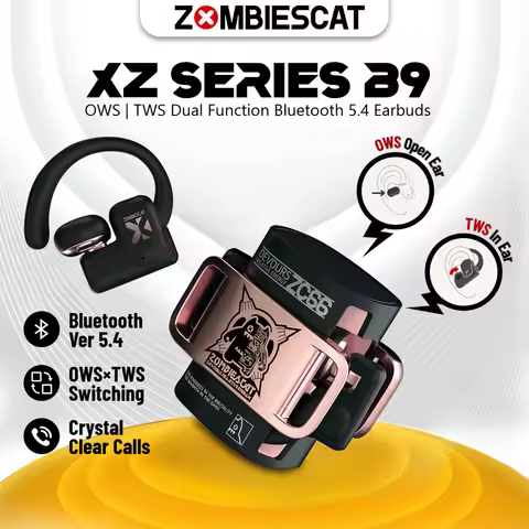 Zombies Cat B9 OWS/TWS Wireless Earbuds Open Ear/in Ear Dual Mode Bluetooth 5.4 Earphones Crystal Cl