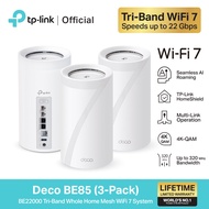 TP-Link (มี3รุ่น) Deco BE85 BE22000 Tri-Band Whole Home Mesh WiFi 7 System Model : DECO_BE85-PACK2 D