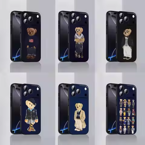 USA Bear P-PoloS Phone Case For iPhone 17,16,15,14,13,12,Pro,Max,Plus,E,SE4,Air,Mini Black Soft Cove