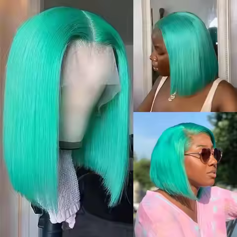 Mint Green Colored Short Bob Wig 13x4 Lace Front Wigs Human Hair Brazilian Straight Human Hair Wigs 
