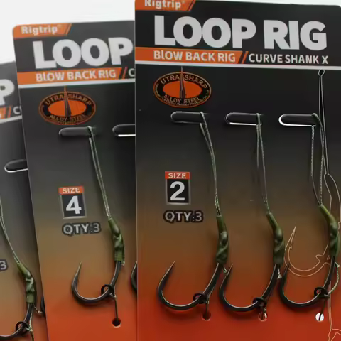 3x 35lb/15.9kg Carp Fishing Loop Rig With Hook Kickers Size 2 4 6 Curve Shank Hook PTFE Coating Carp