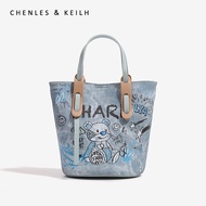 CHENLES&KEILH การ์ตูนกราฟฟิตีหมีกระเป๋าโท้ทผู้หญิงกระเป๋าถือแฟชั่นใหม่กระเป๋าสะพายไหล่อเนกประสงค์สำห