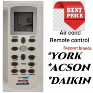 For YORK DAIKIN ACSON Air Cond Remote Control 1HP~3HP Replacement