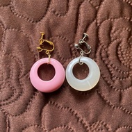 Vintage Jewelry│賽璐璐撞色大圓耳夾