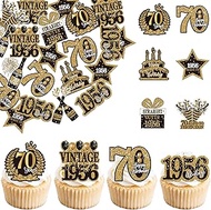 60 Pack Edible 70th Cupcake Toppers Hello 70 Vintage 1956 Birthday Cake Decorations for Happy 70th B