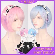Ready Stock*MALL* Cosplay Wig Anime Re:Zero kara Hajimeru Isekai Seikatsu Rem Full Short Hair