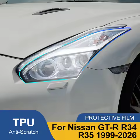 For Nissan GT-R R35 Skyline GT-R R34 High-Gloss Smoke Black TPU Headlight PPF Film Pre-Cut Anti-Scra