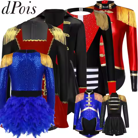 Halloween Costume Romper Circus Ringmaster Cosplay Carnival Party Shiny Sequins Leotard Dress Drum M